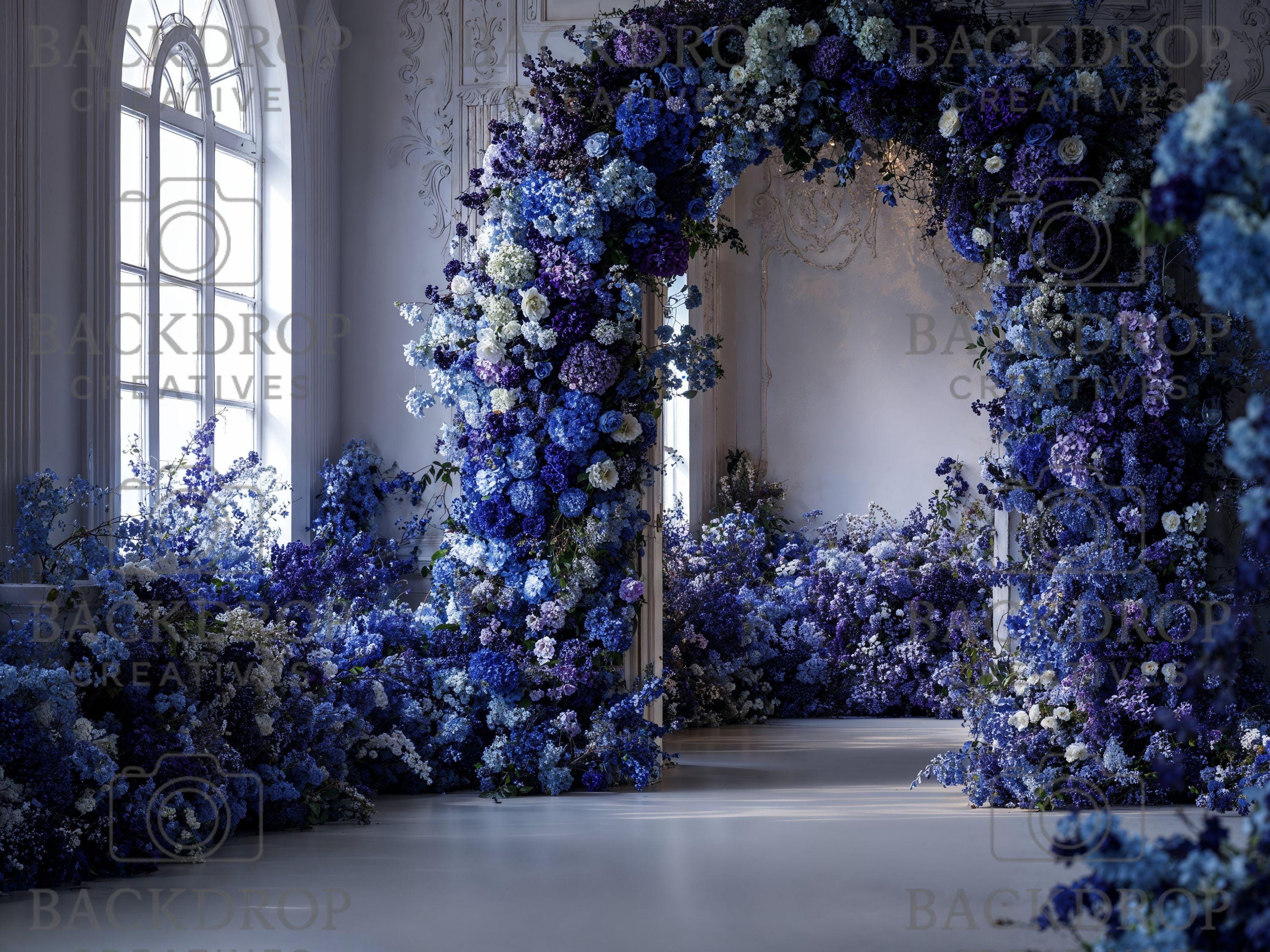 Baby Blue Flower Arch Set Background | Maternity Bundle Backdrop | Baby Boy Shower (Digital Download)