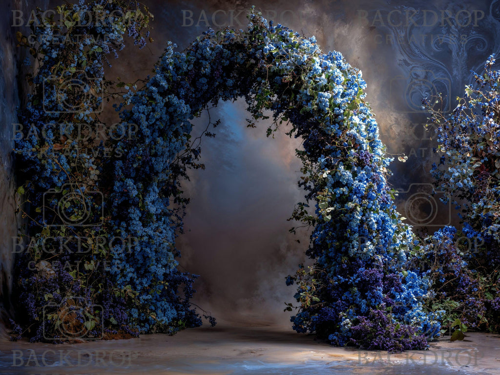 Baby Blue Flower Arch Set Background | Maternity Bundle Backdrop | Baby Boy Shower (Digital Download)