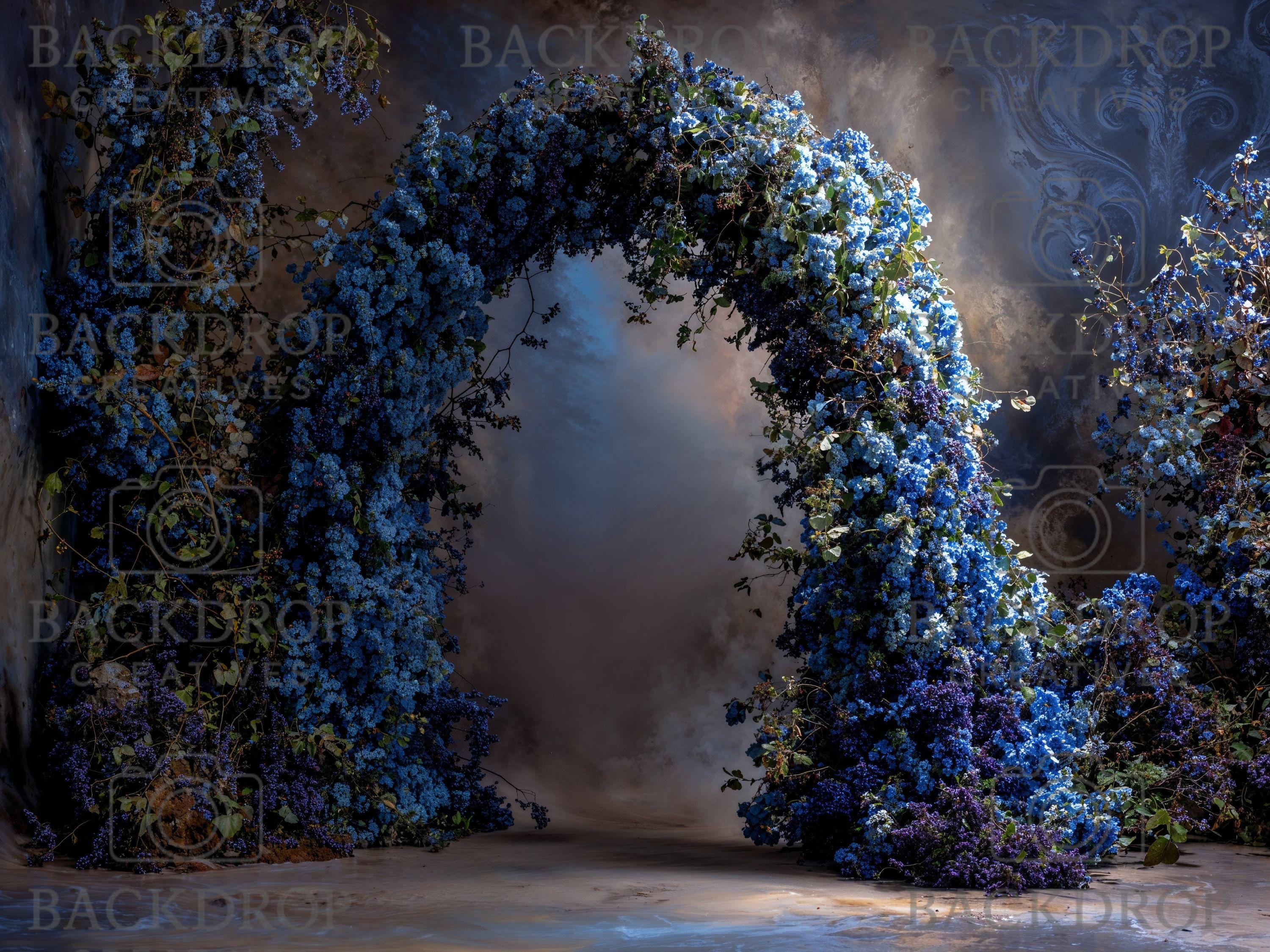 Baby Blue Flower Arch Set Background | Maternity Bundle Backdrop | Baby Boy Shower (Digital Download)