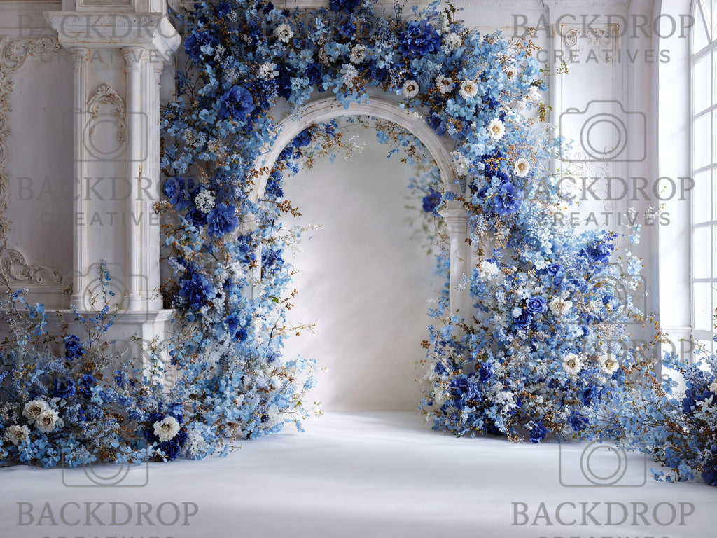 Baby Blue Flower Arch Set Background | Maternity Bundle Backdrop | Baby Boy Shower (Digital Download)