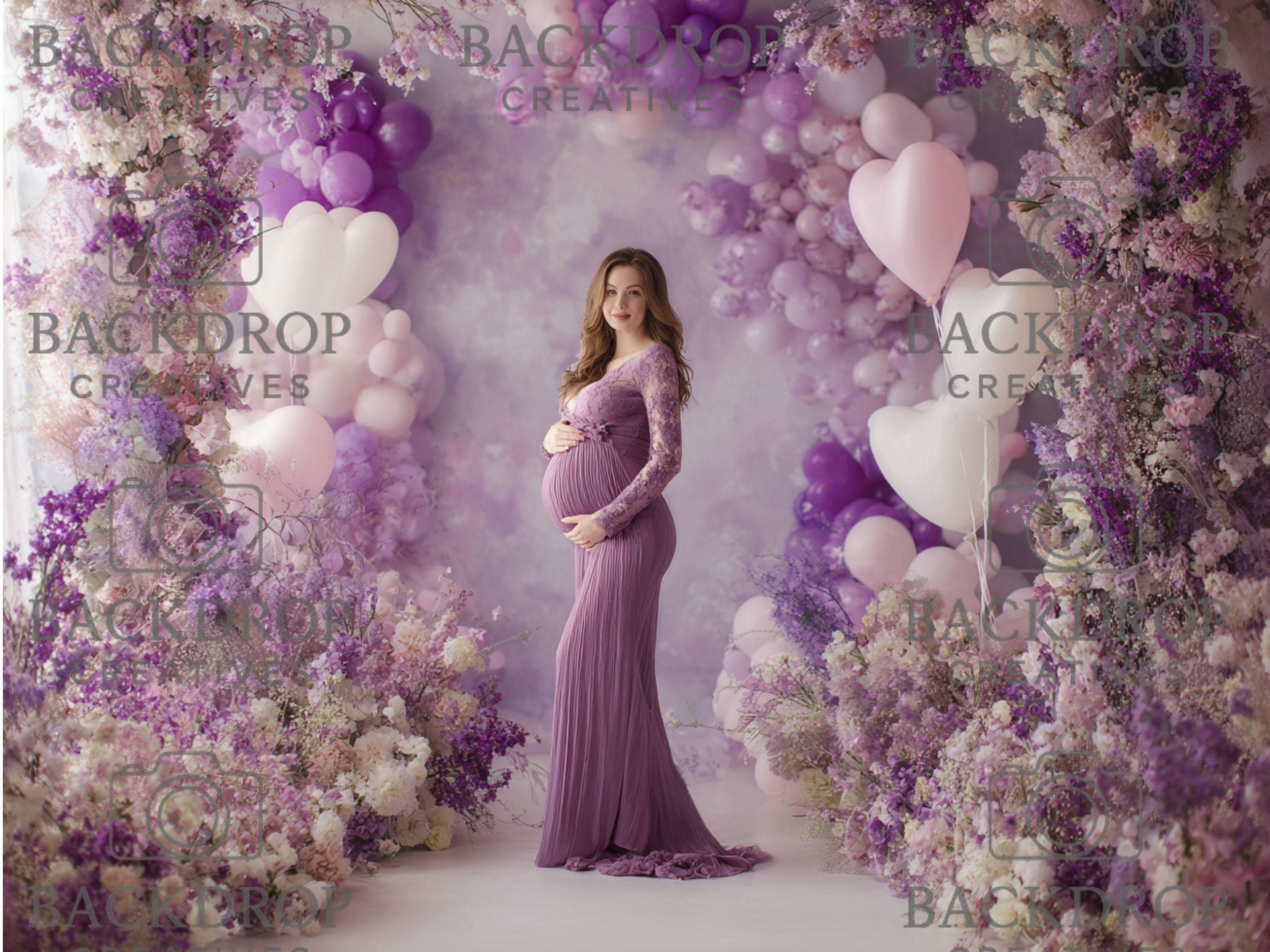 Purple Heart Balloon Digital Backdrop Set | Valentine's Day, Maternity, Baby Shower (Digital Download)