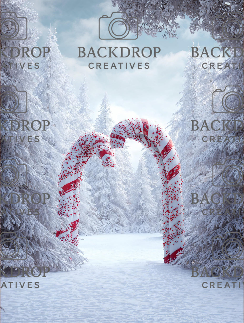 Snowy Winter Candy Arch Set Digital Backdrop, Photoshop Background Bundle, Christmas Photo, Studio Overlays