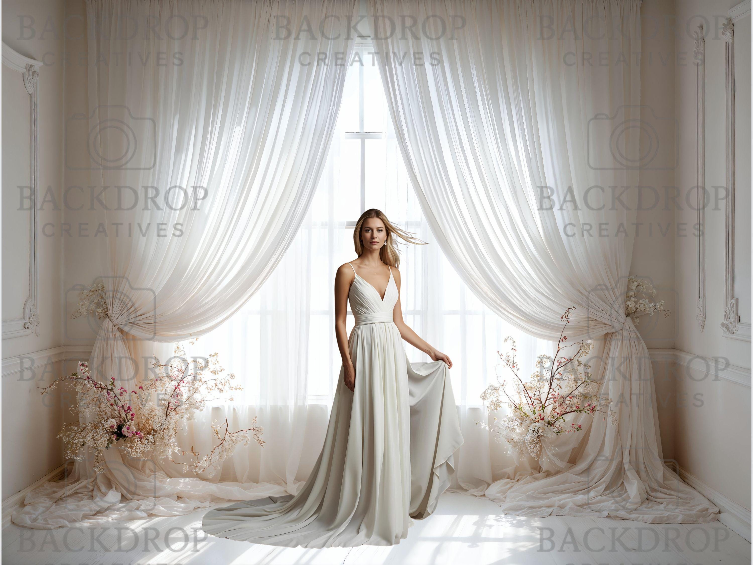 White Dreamy Drapes Floral Set Digital Backdrop | Maternity photo | Wedding Bride Photo | Fine Art Textures