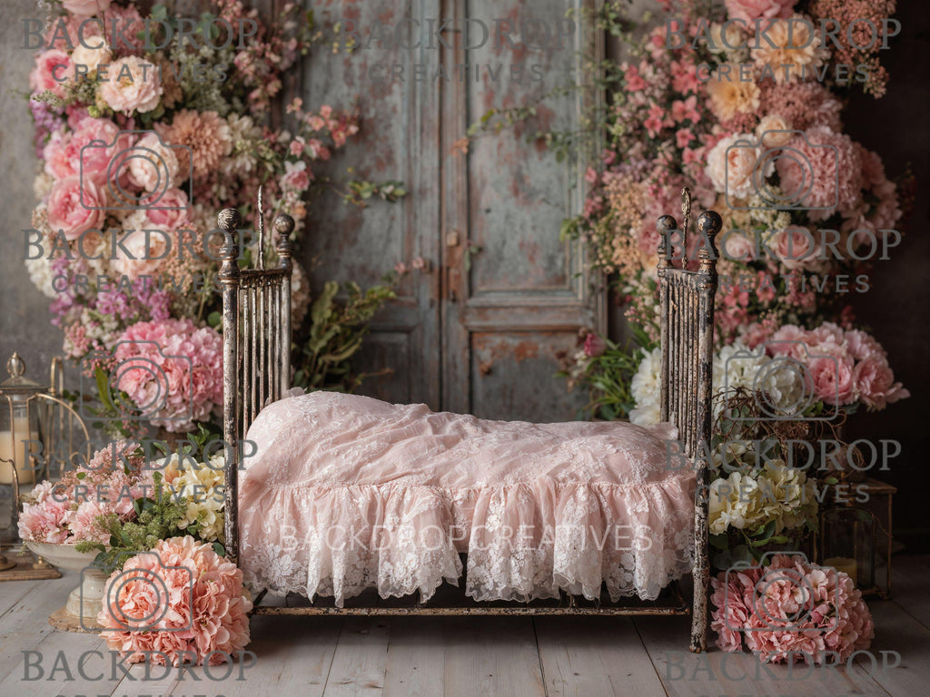 Iron Baby Flower Bed 6 Digital Backdrop, Newborn Background, Baby Backdrop