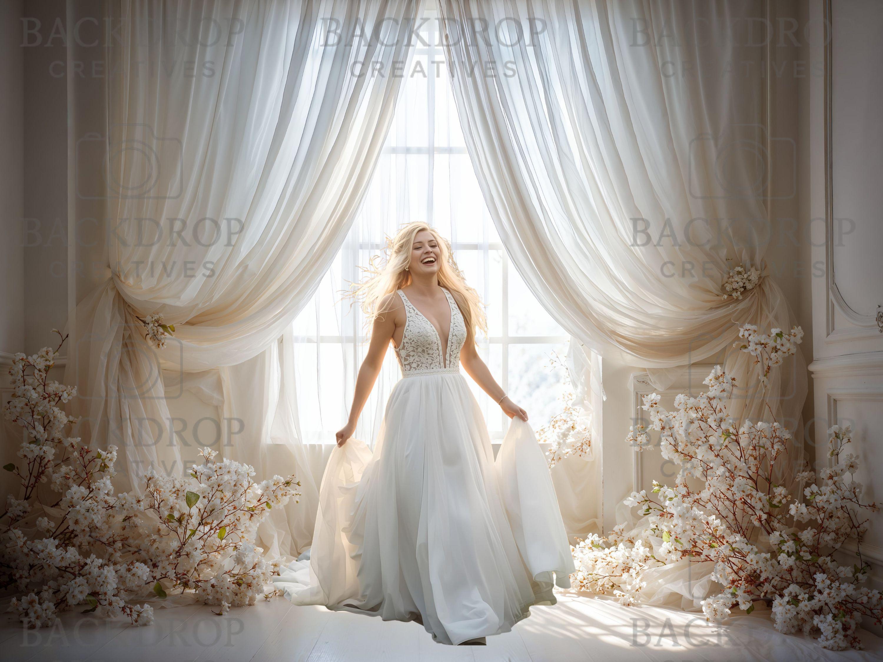 White Dreamy Drapes Floral Set Digital Backdrop | Maternity photo | Wedding Bride Photo | Fine Art Textures