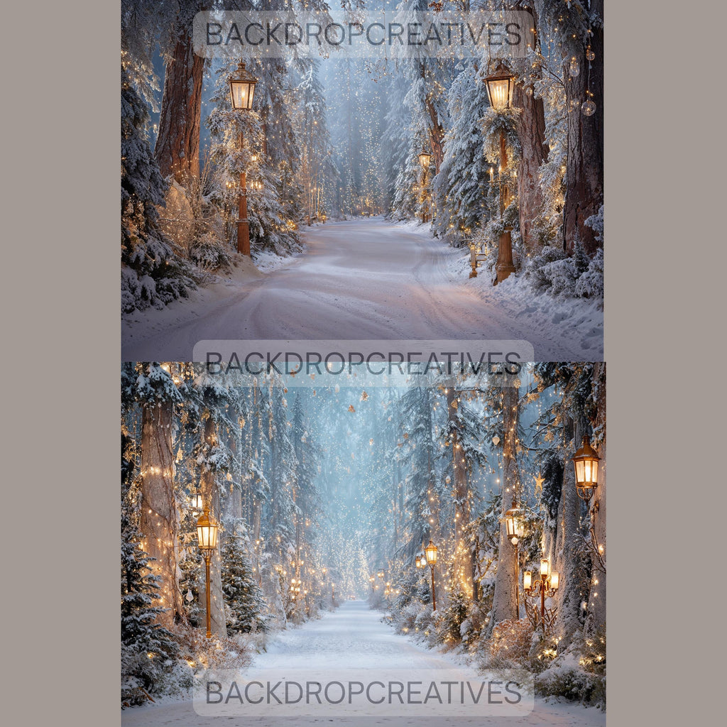 Winter Forest Lantern Digital Backdrop | Cozy Winter Lamp Backdrop | Snowy Photo Booth Christmas Backdrop (Digital Download)