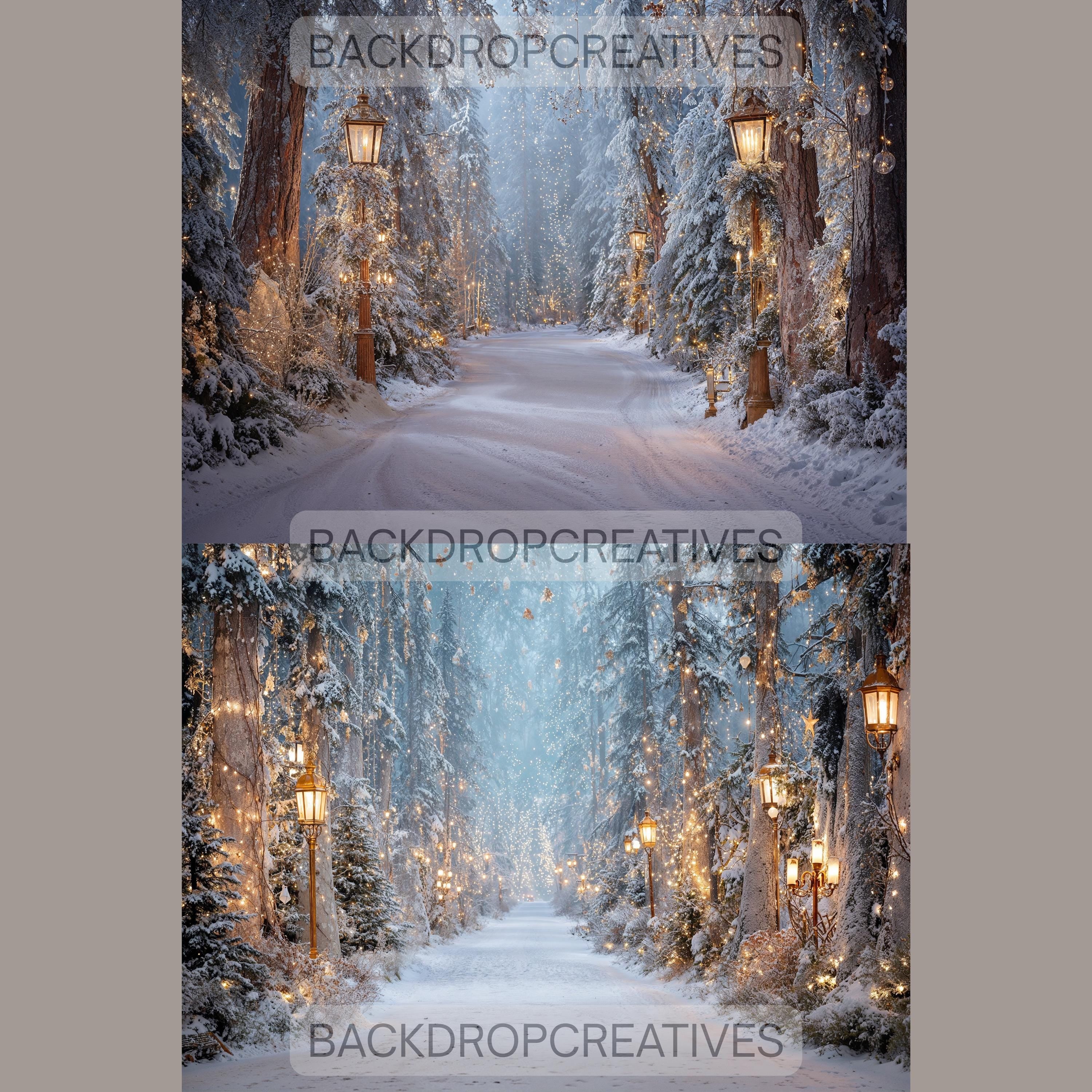 Winter Forest Lantern Digital Backdrop | Cozy Winter Lamp Backdrop | Snowy Photo Booth Christmas Backdrop (Digital Download)