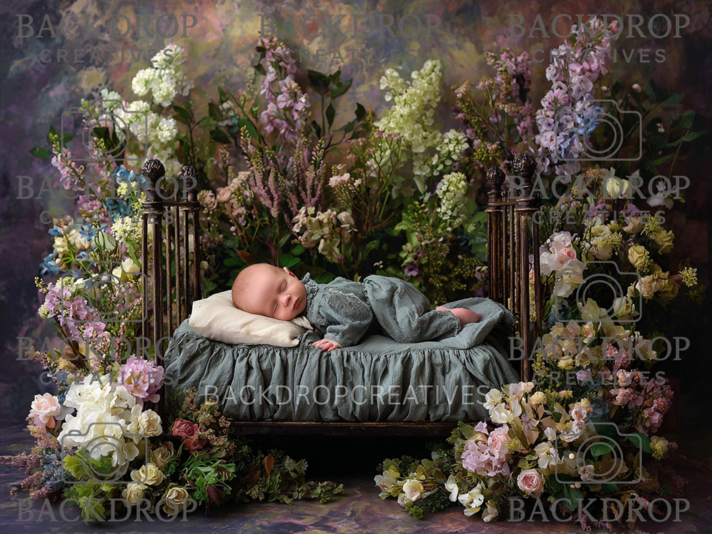 Iron Baby Flower Bed 11 Digital Backdrop, Newborn Background, Baby Backdrop, Newborn Backdrops, Photoshop Background