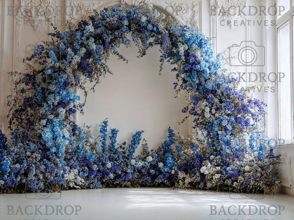 Blue Floral Arch Backdrop Bundle | Luxury Flower Arch Digital Backgrounds | Maternity, Wedding, Portrait Photography