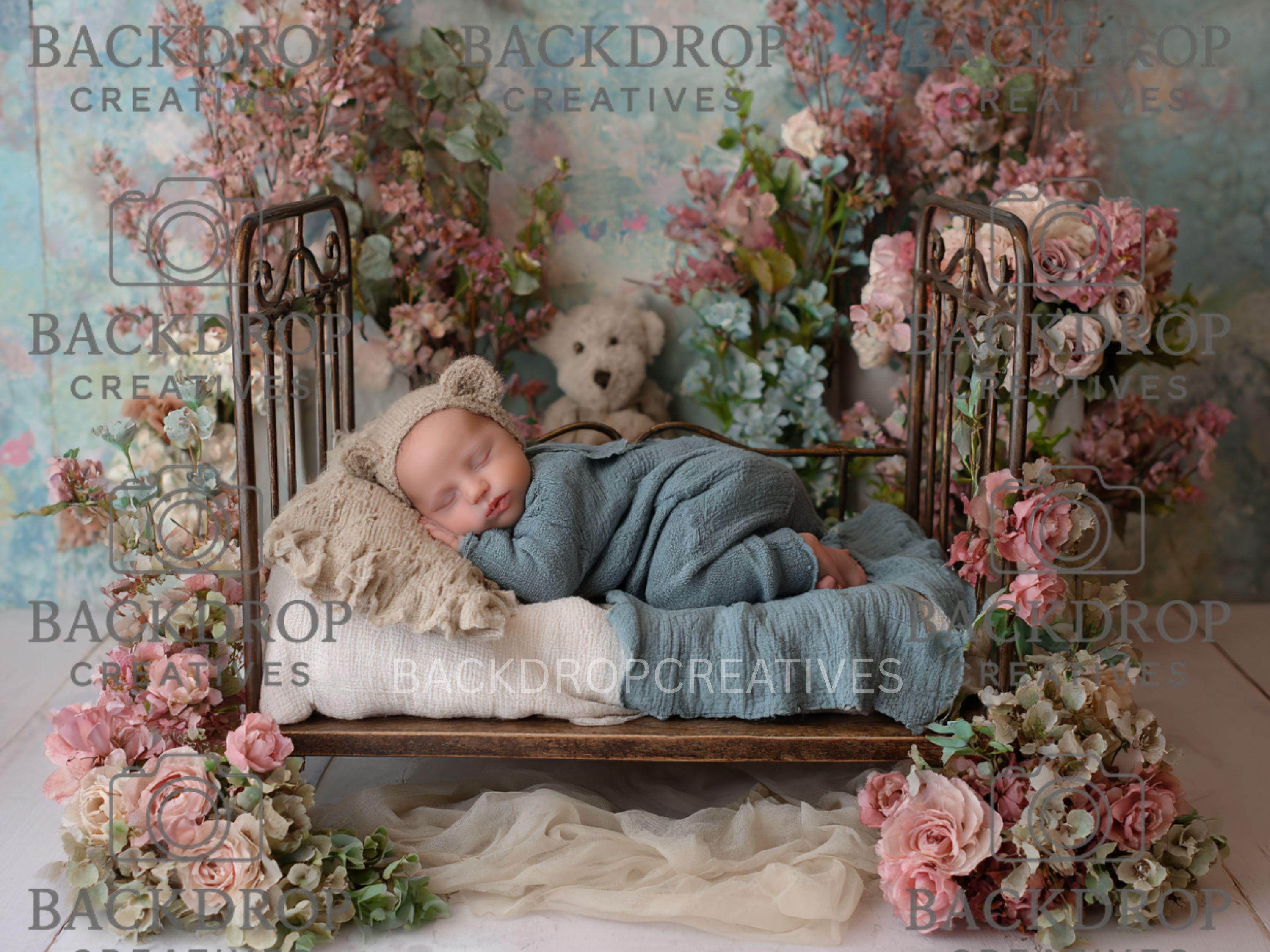Iron Baby Flower Bed 14 Digital Backdrop, Newborn Background, Baby Backdrop, Newborn Backdrops, Photoshop Background