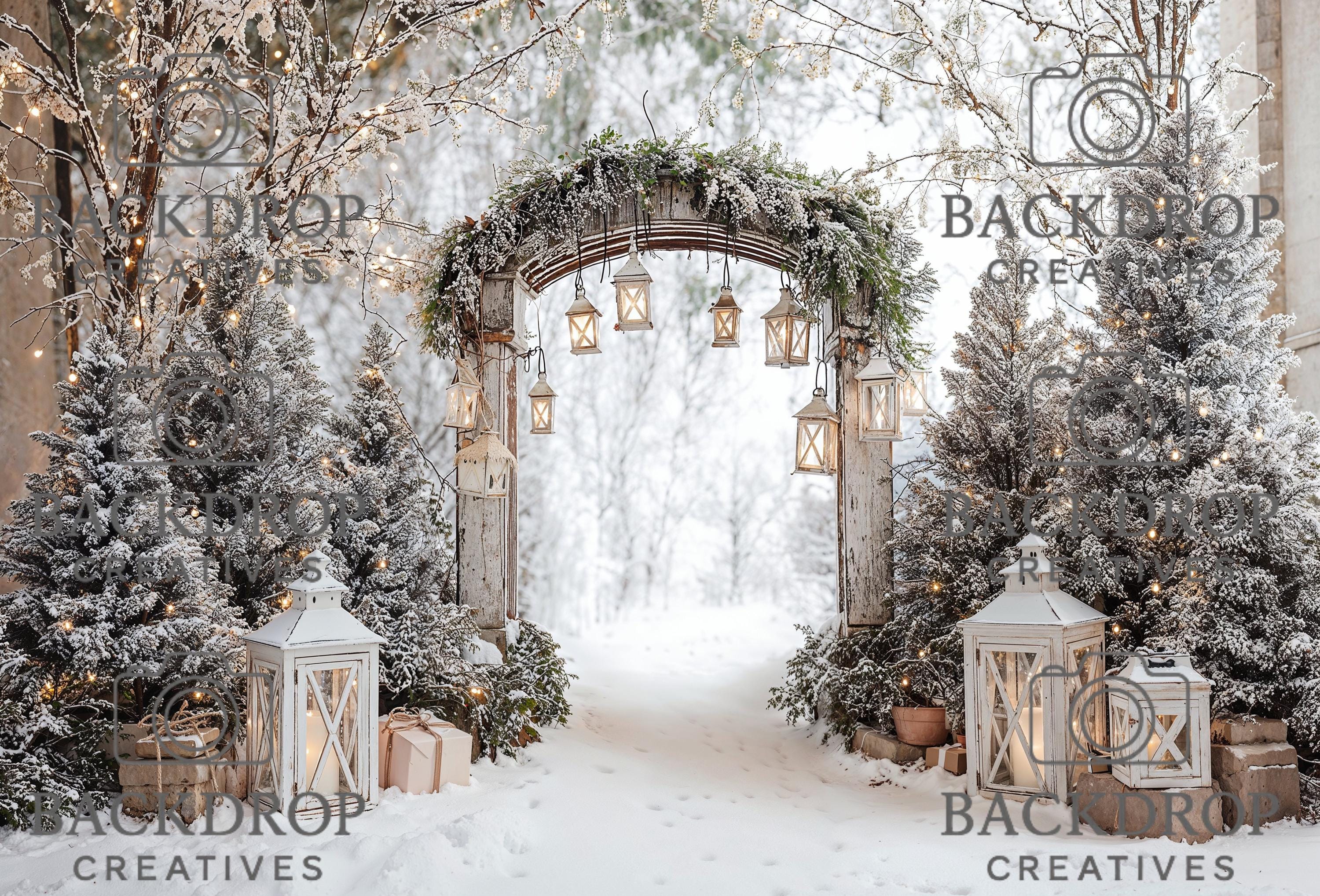Winter Wonderland Backdrop | Snowy Photo Background | Christmas Arch | Holiday Photo Booth (Digital Download)