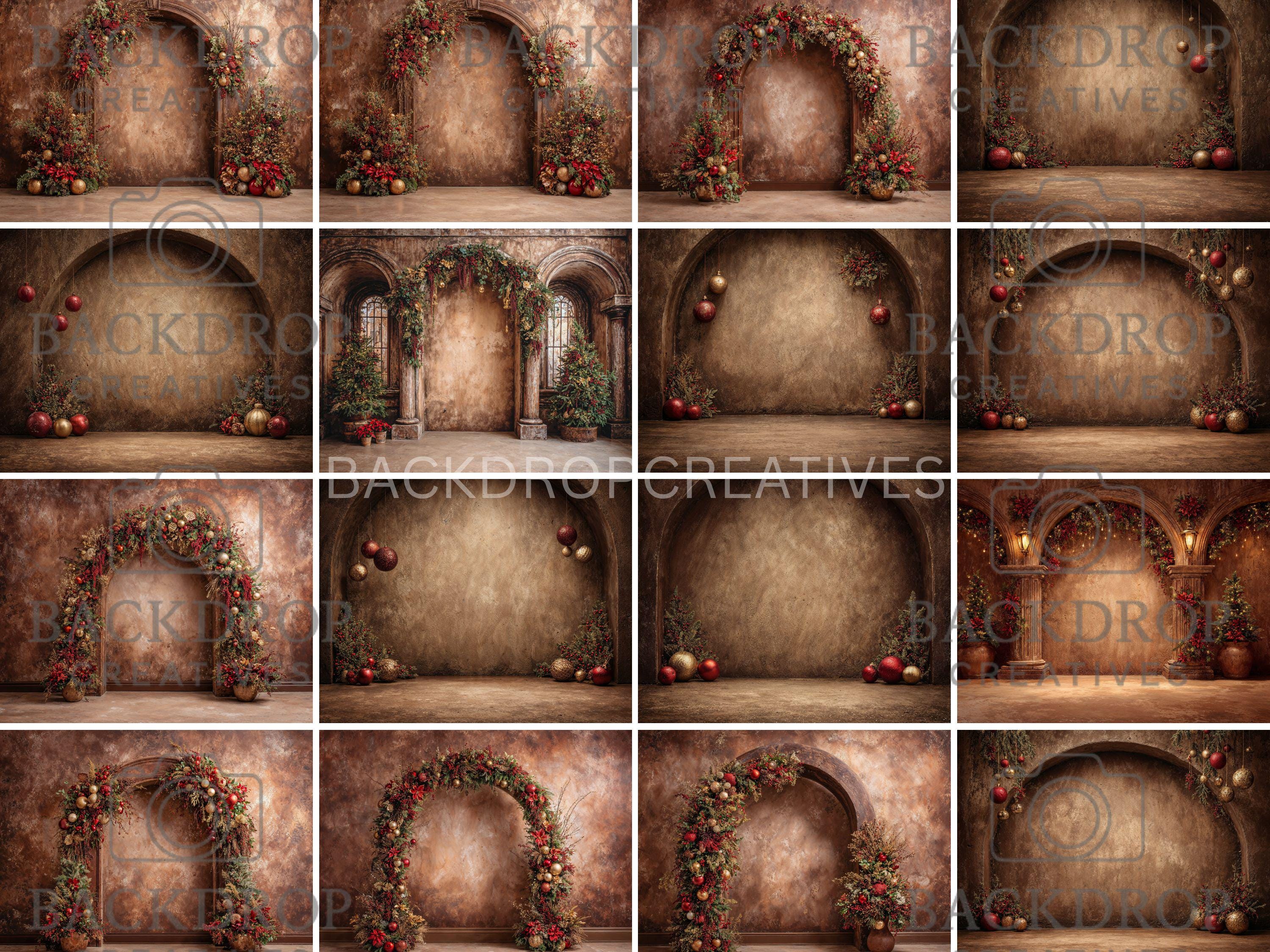 Boho Christmas Set Digital Backdrops, Maternity Backdrops, Flower Arch, Studio Overlays, Fine Art Textures
