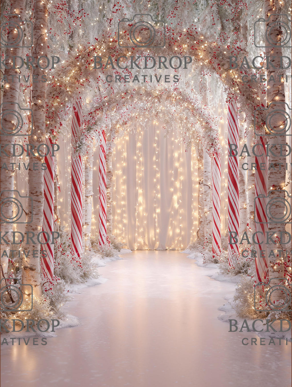 Snowy Winter Candy Arch Set Digital Backdrop, Photoshop Background Bundle, Christmas Photo, Studio Overlays