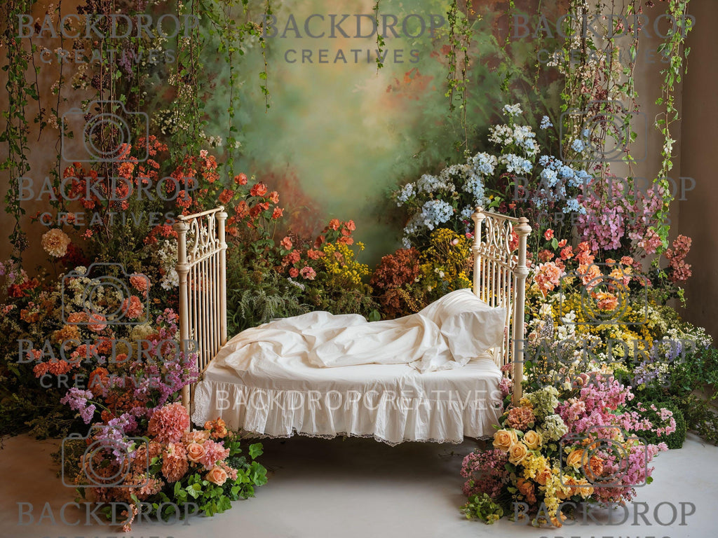 Iron Baby Flower Bed 1 Digital Backdrop, Newborn Background, Baby Backdrop, Newborn Backdrops