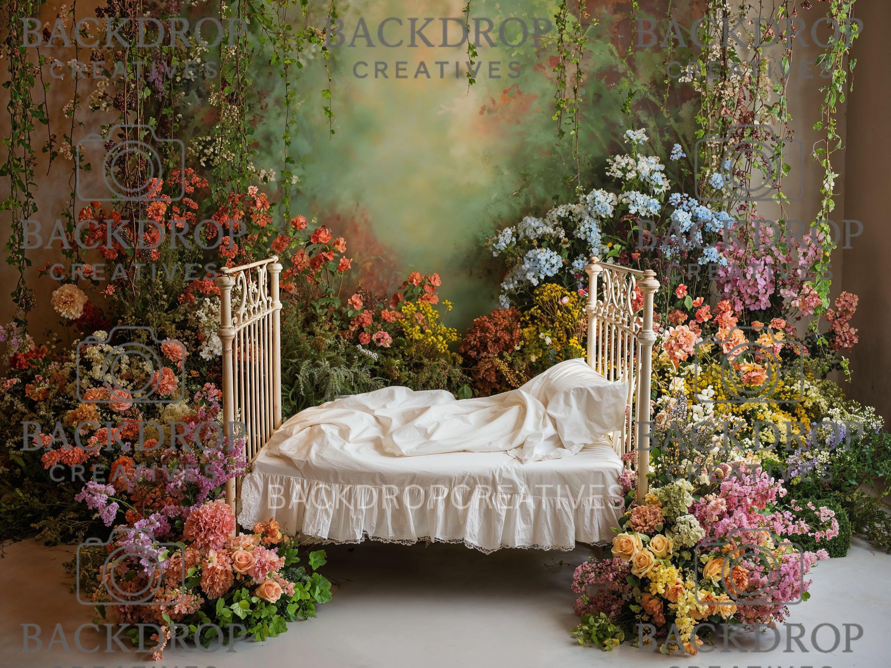 Iron Baby Flower Bed 1 Digital Backdrop, Newborn Background, Baby Backdrop, Newborn Backdrops, Photoshop Background