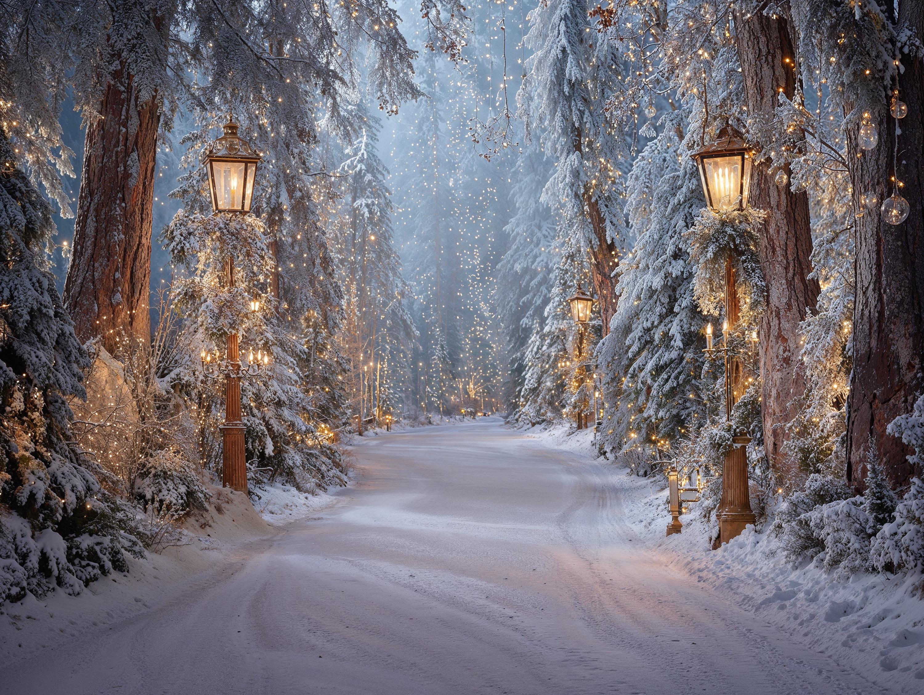 Winter Forest Lantern Digital Backdrop | Cozy Winter Lamp Backdrop | Snowy Photo Booth Christmas Backdrop (Digital Download)