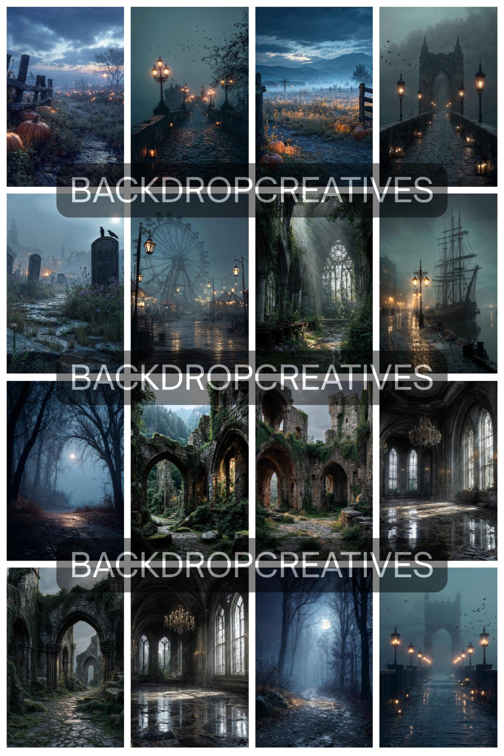 20 Creepy Halloween Photography Backdrops: Haunted & Festive (Digital Download 300 dpi, 10000x7500 px)