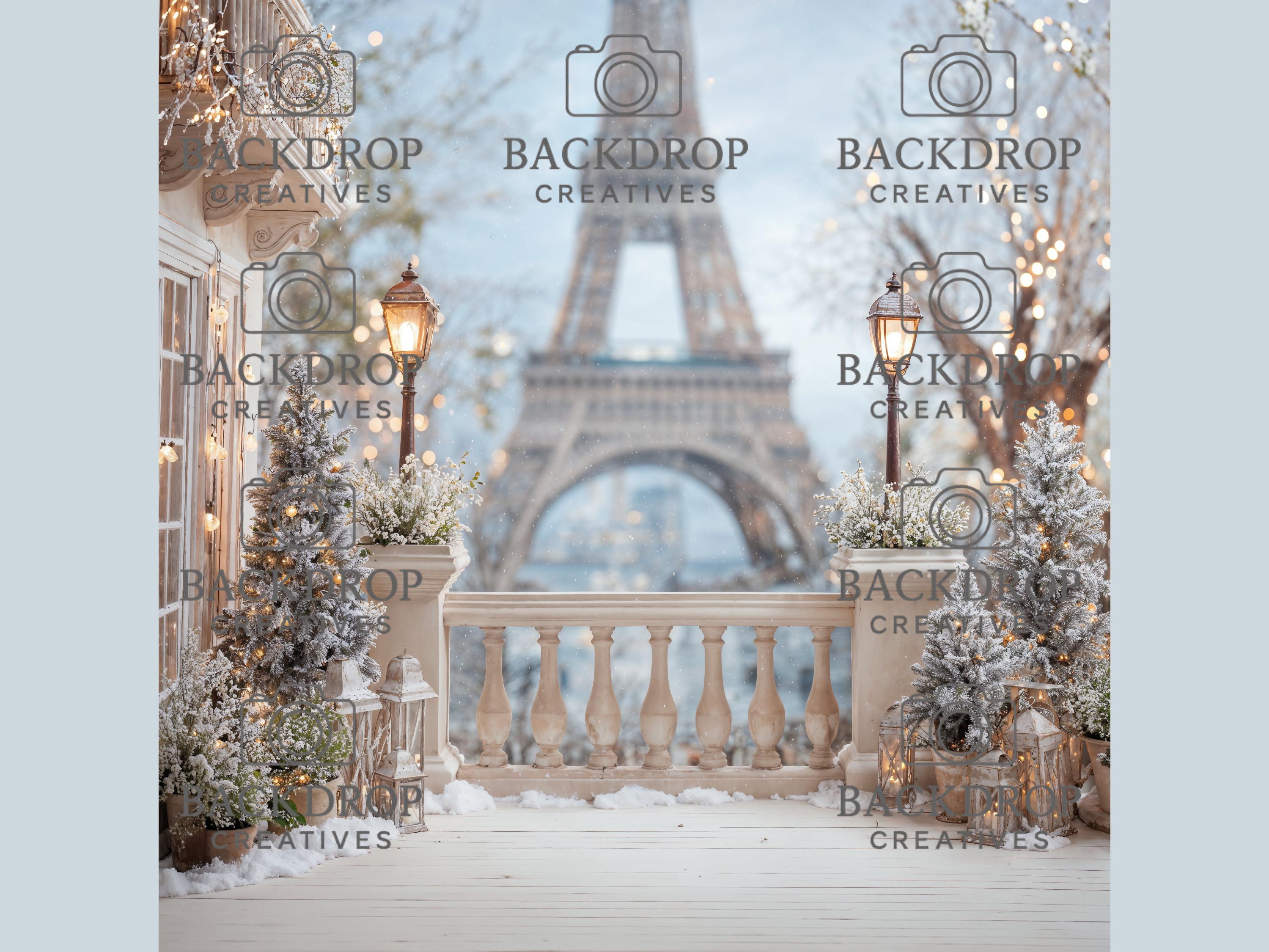 Winter in Paris Digital Backdrop Bundle | Snowy Eiffel Tower Christmas Backgrounds | Luxury Paris Winter Photo Backdrops