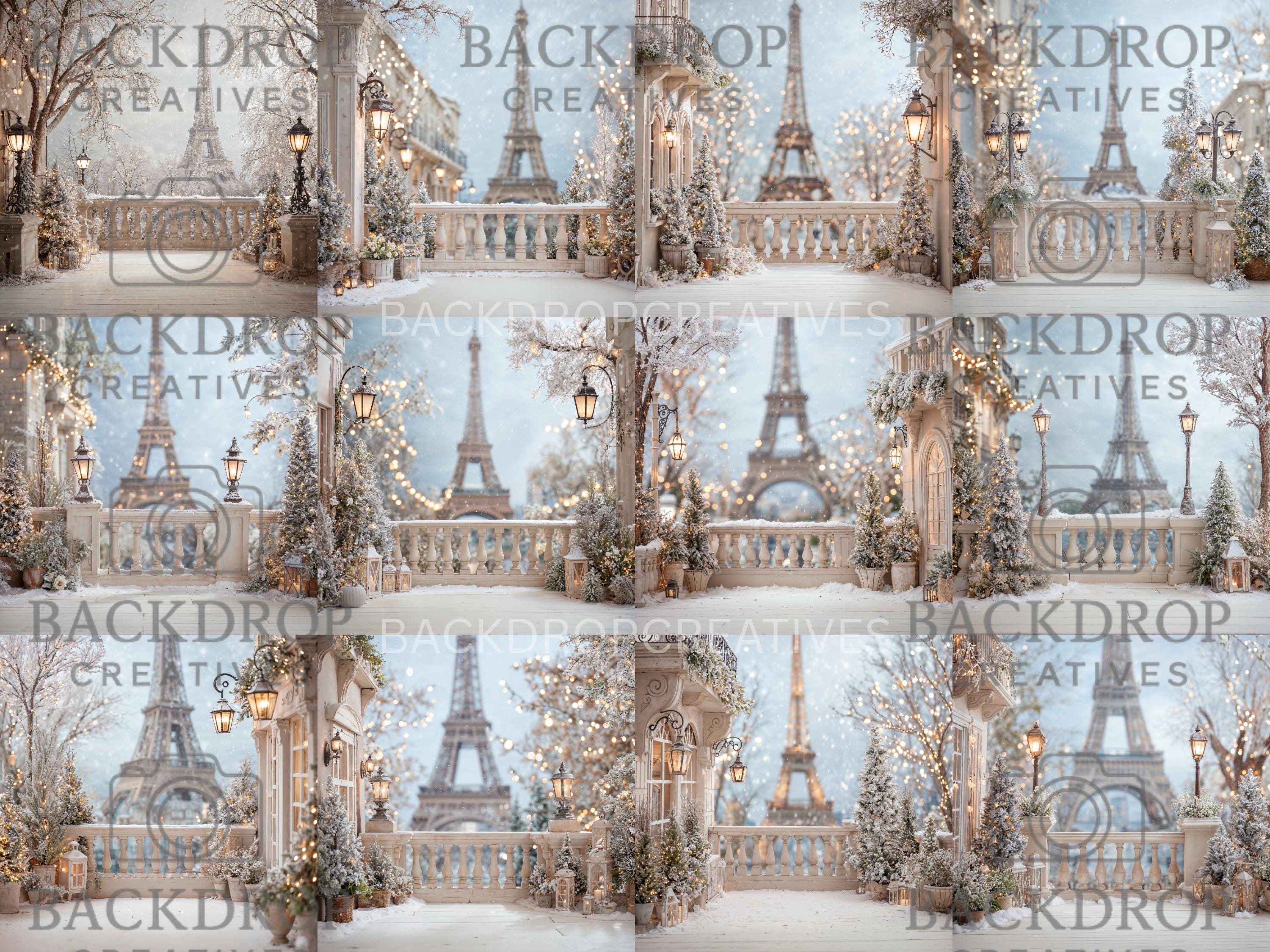 Winter in Paris Set Digital Backdrops, Maternity Backdrops, Eiffel Tower, Holiday Backgrounds, Studio Overlays