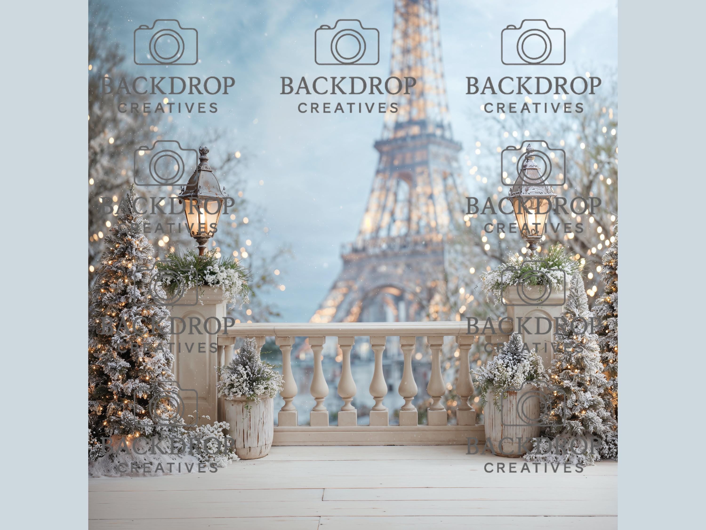 Winter in Paris Digital Backdrop Bundle | Snowy Eiffel Tower Christmas Backgrounds | Luxury Paris Winter Photo Backdrops