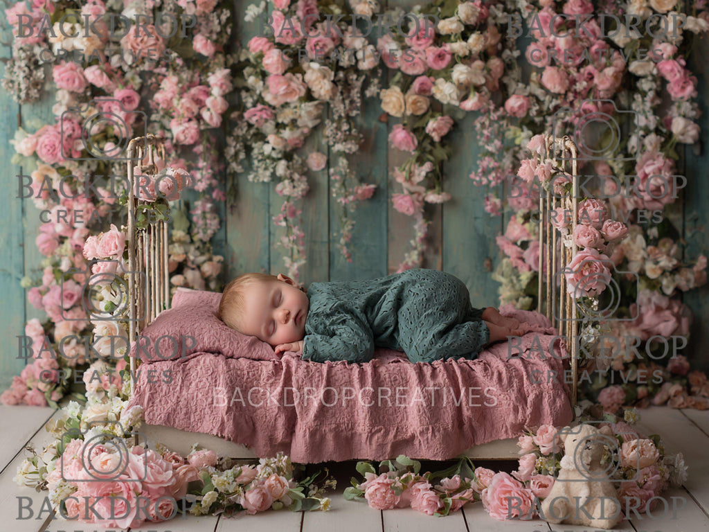 Iron Baby Flower Bed 3 Digital Backdrop, Newborn Background, Baby Backdrop, Newborn Backdrops