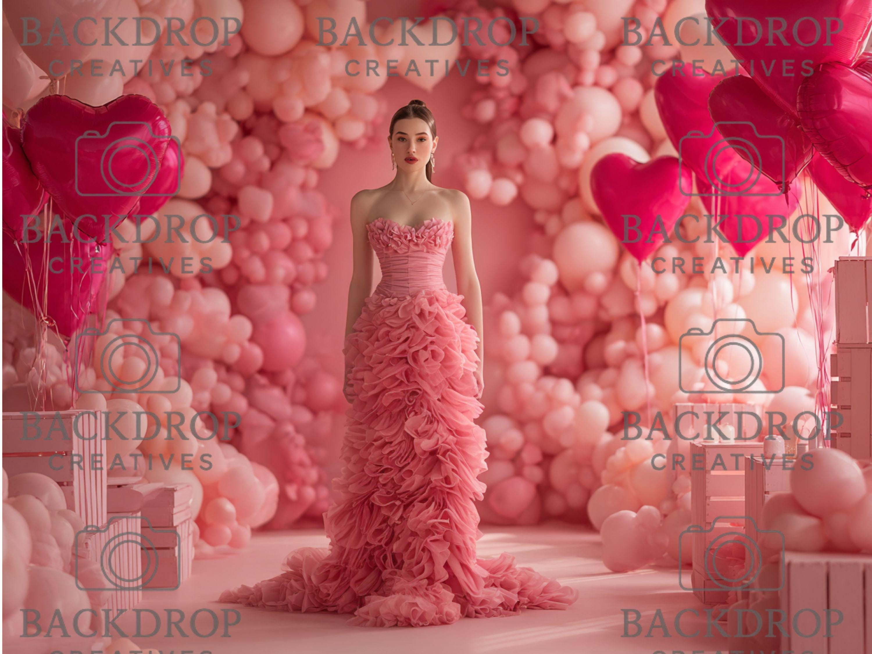 Glam Valentine Balloon Heart Digital Backdrop Set | Valentine's Day, Maternity, Baby Shower (Digital Download)