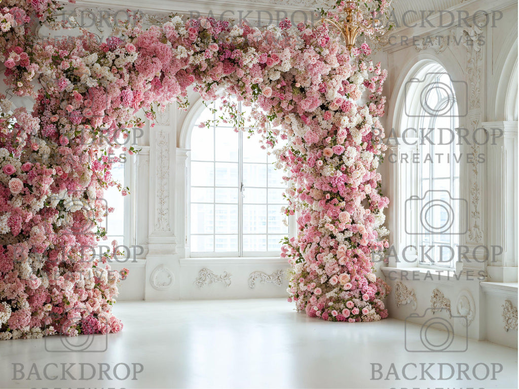 Baby Pink Flower Arch Digital Background Set | Maternity Bundle Backdrop | Baby Girl Shower