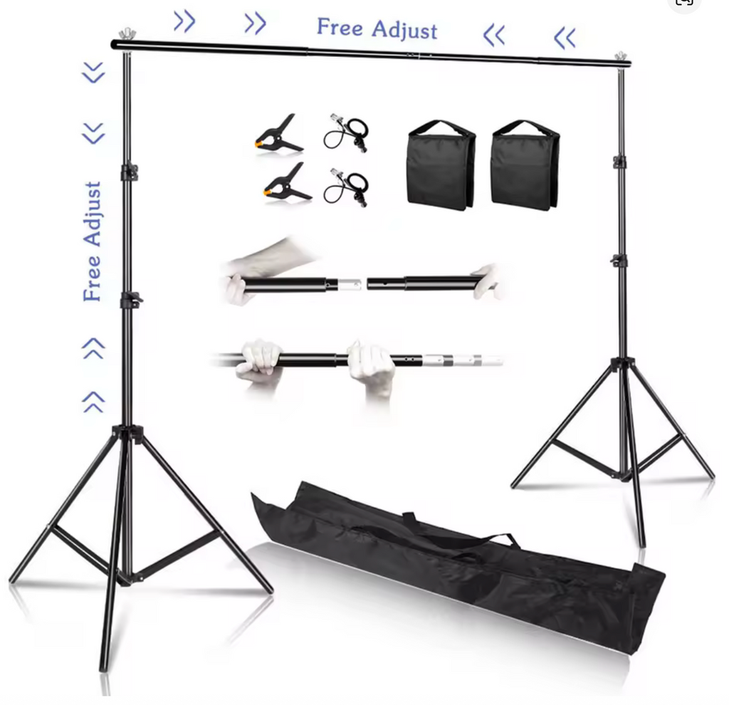 Background stand including white photographic backdrop
