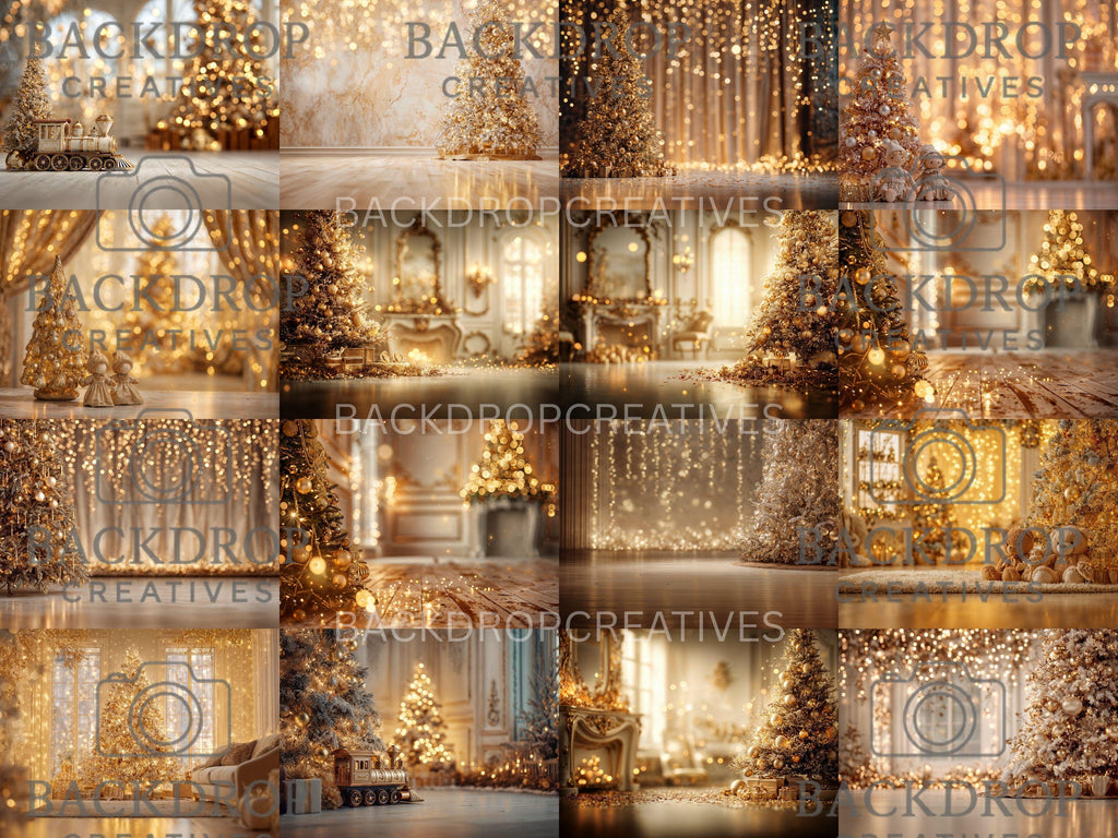 Gold Christmas Baby Toddler Set Digital Backdrops Bundle, Child Backdrops, Studio Overlays
