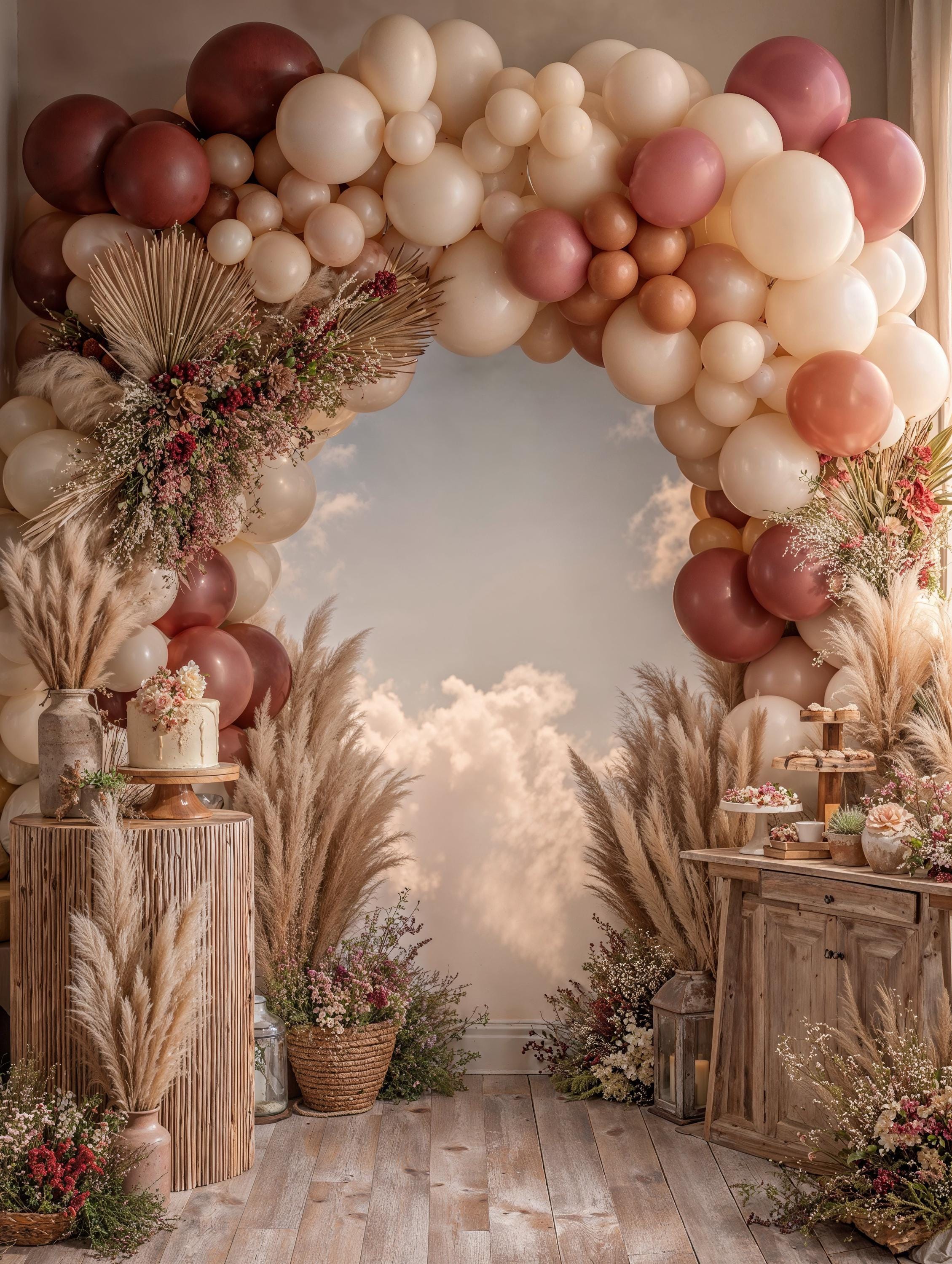 10 Kids Birthday Balloon Backdrops, Children Party Rainbow Balloon Arch Photography (Digital Download)