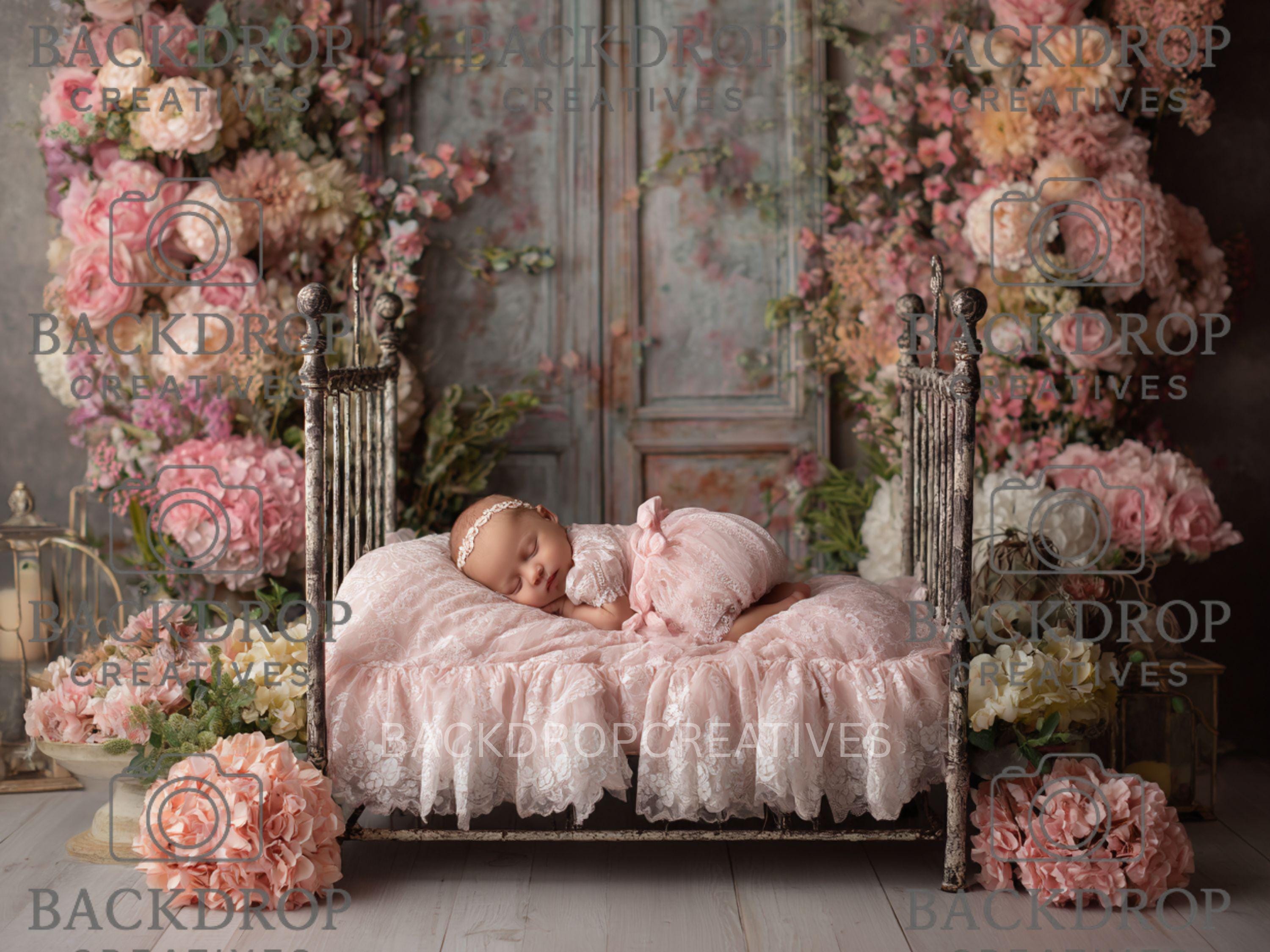 Iron Baby Flower Bed 6 Digital Backdrop, Newborn Background, Baby Backdrop, Newborn Backdrops, Photoshop Background