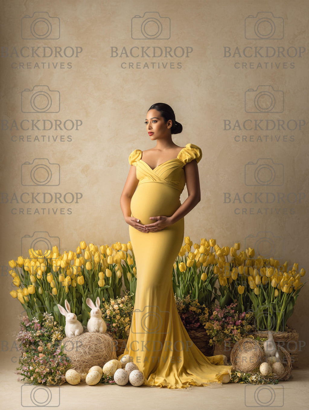 Easter Yellow Spring Floral Digital Backdrop Set | Maternity, Baby Shower (Digital Download)