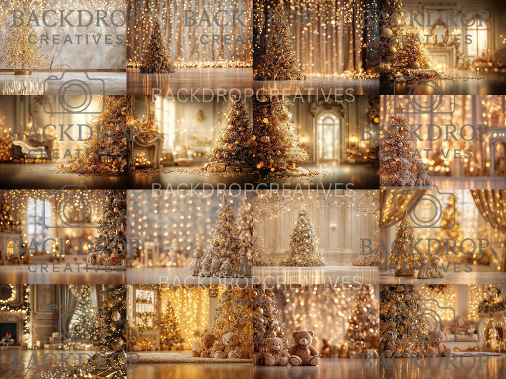 Gold Christmas Baby Toddler Set Digital Backdrops Bundle, Child Backdrops, Studio Overlays