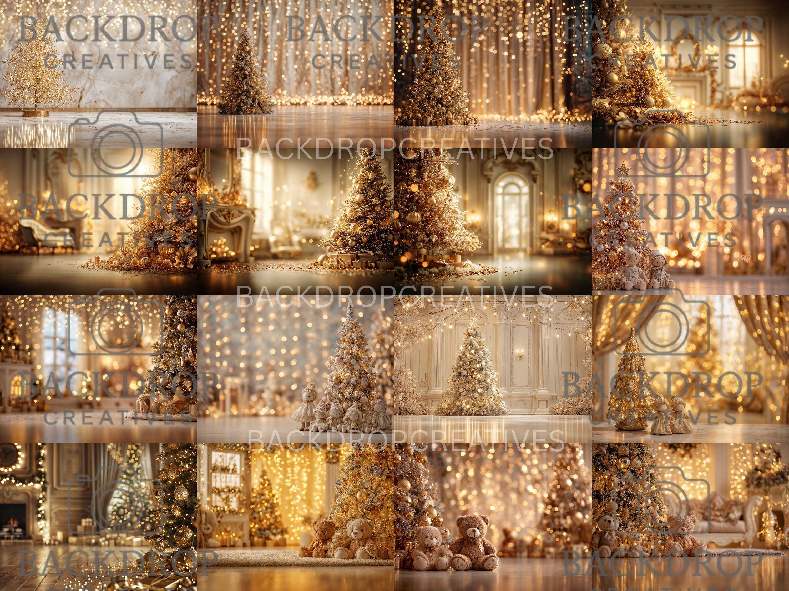 Gold Christmas Baby Toddler Set Digital Backdrops, Child Backdrops, Studio Overlays, Winter Bundle