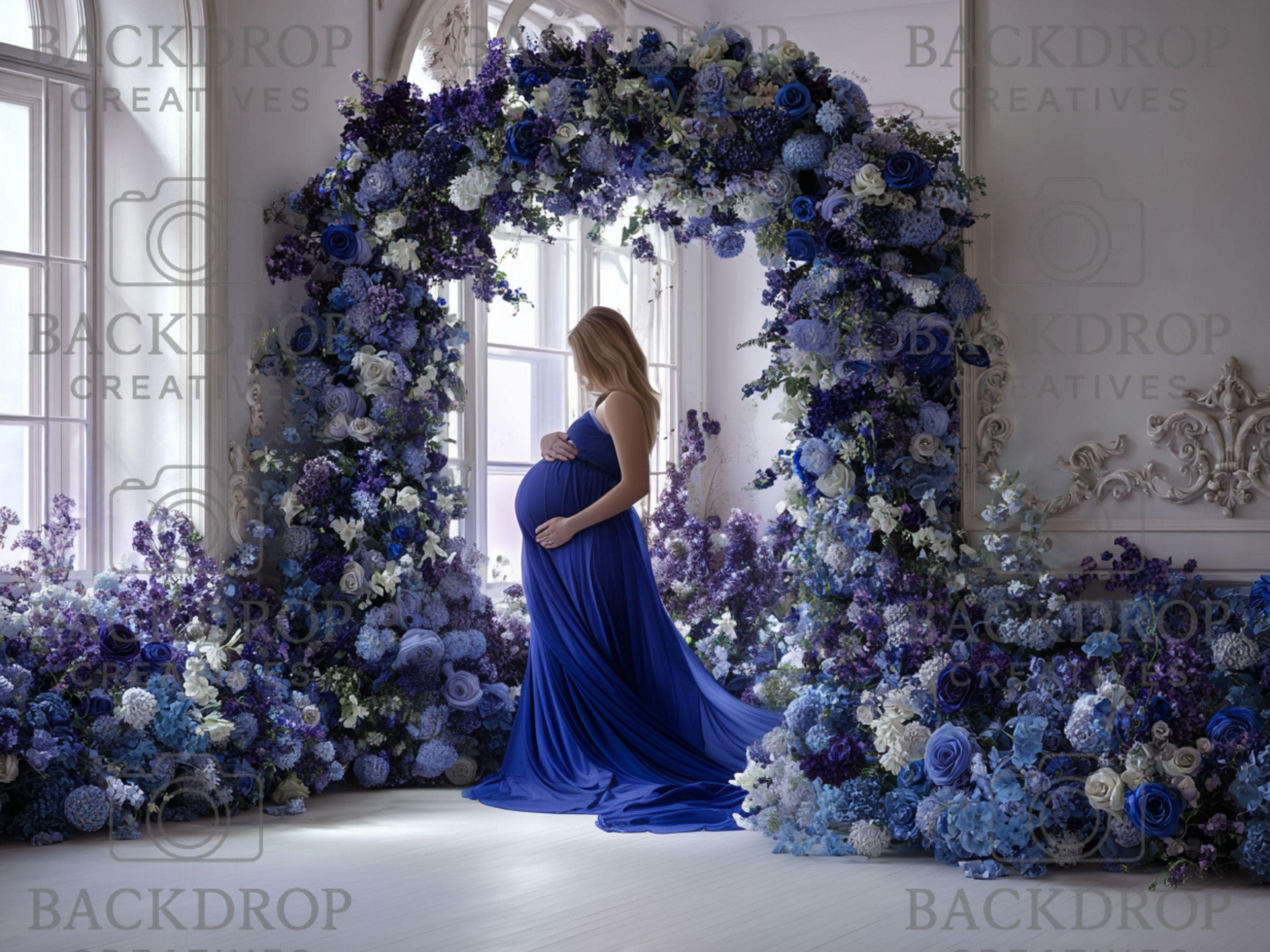 Baby Blue Flower Arch Set Background | Maternity Bundle Backdrop | Baby Boy Shower (Digital Download)