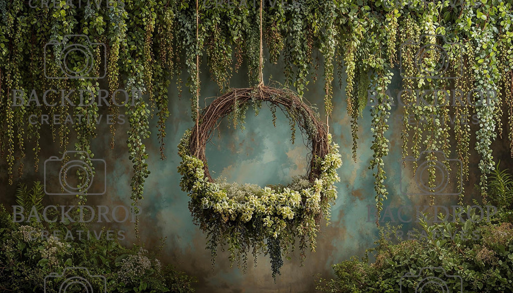 Green Forest Swing Digital Backdrop, Newborn photo backdrop, Newborn Prop