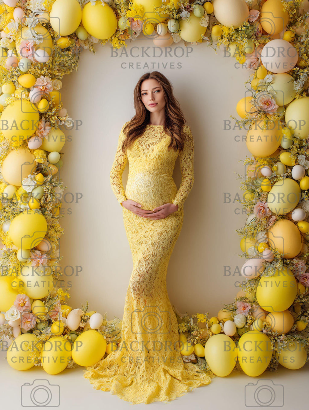 Easter Yellow Spring Floral Digital Backdrop Set | Maternity, Baby Shower (Digital Download)