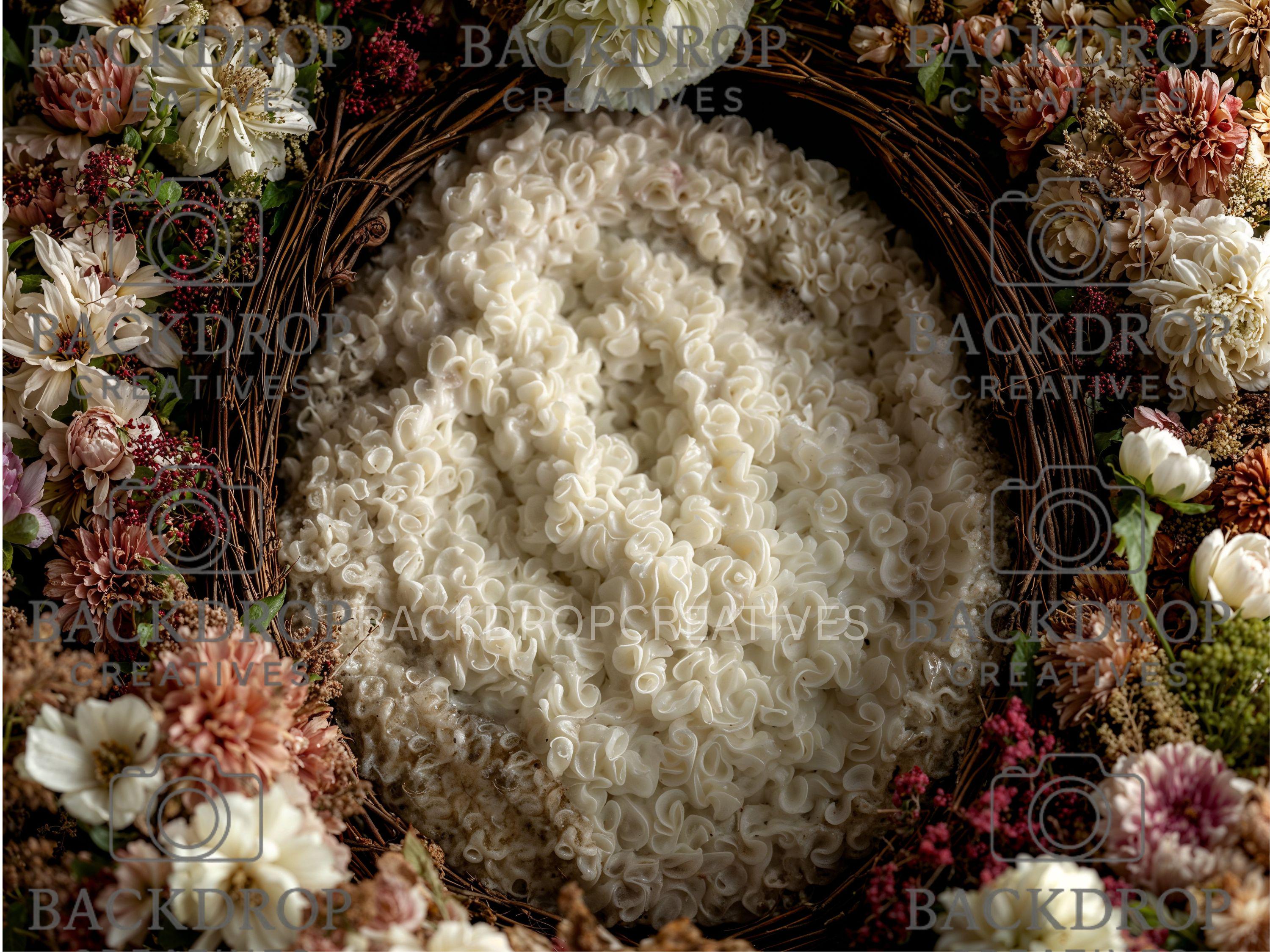 Boho Baby Basket Flower Digital Backdrop Set, Newborn Overlay Props, Newborn Backdrops, Photoshop Overlays, Floral Backgrounds