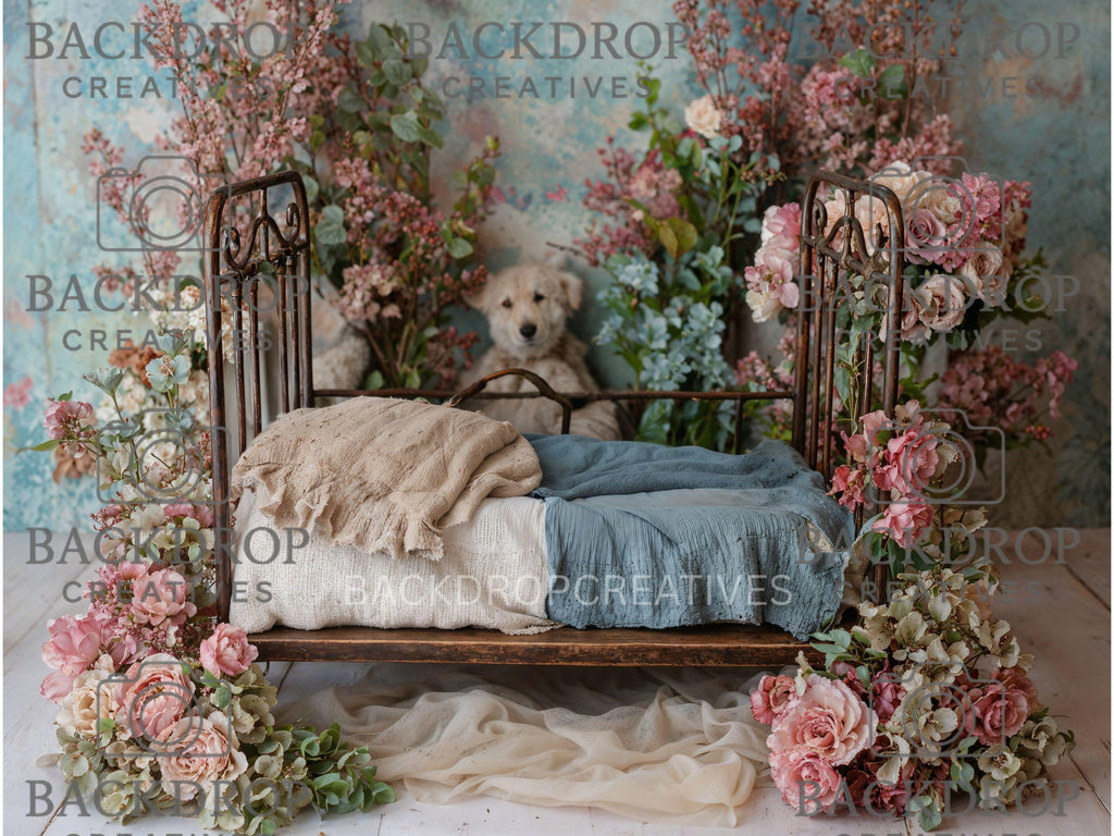 Iron Baby Flower Bed 14 Digital Backdrop, Newborn Background, Baby Backdrop, Newborn Backdrops, Photoshop Background