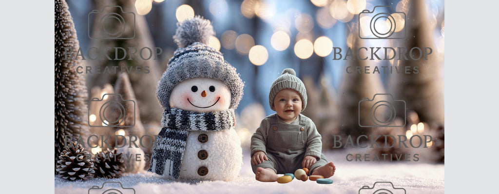 Winter Wonderland Backdrop | Snowman Backdrop | Newborn Baby Photography | Holiday Photo Booth Christmas Backdrop (Digital Download)