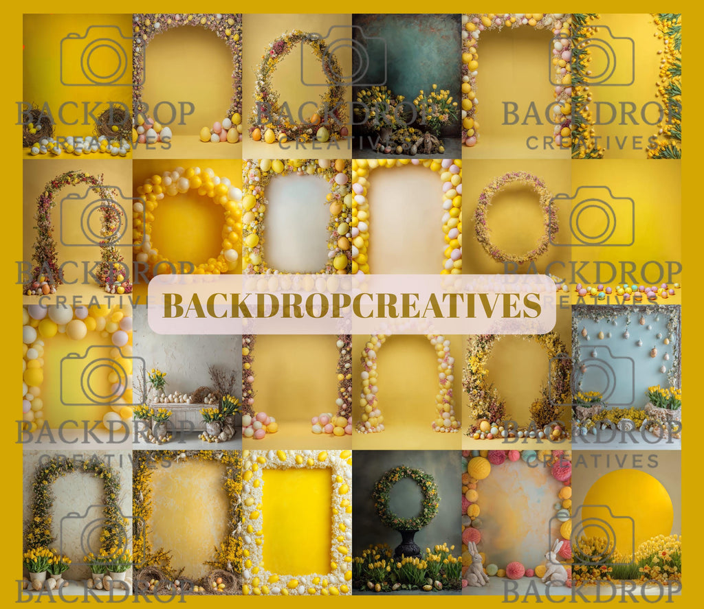 Easter Yellow Spring Floral Digital Backdrop Set | Maternity, Baby Shower (Digital Download)