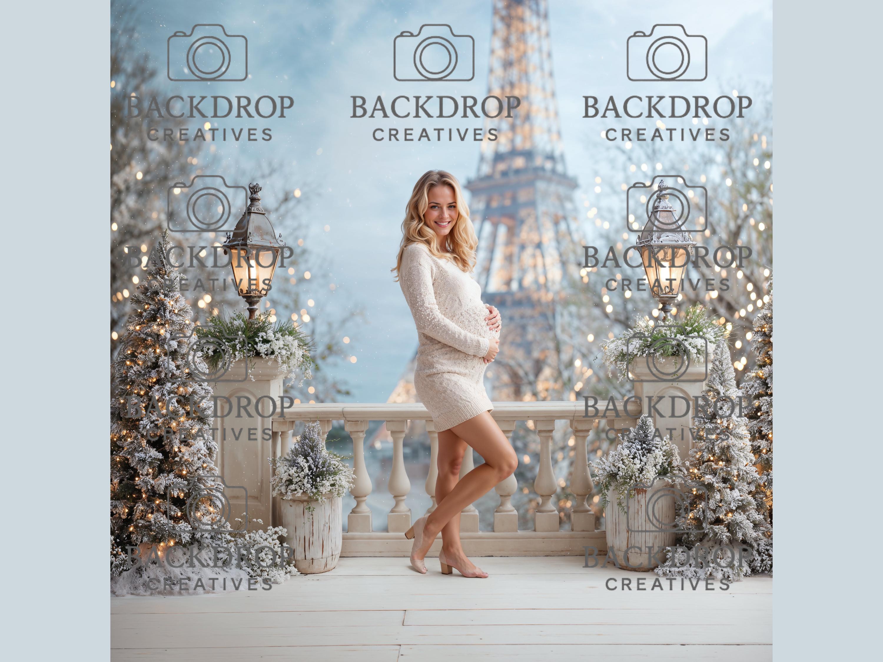 Winter in Paris Set Digital Backdrops, Maternity Backdrops, Eiffel Tower, Holiday Backgrounds, Studio Overlays