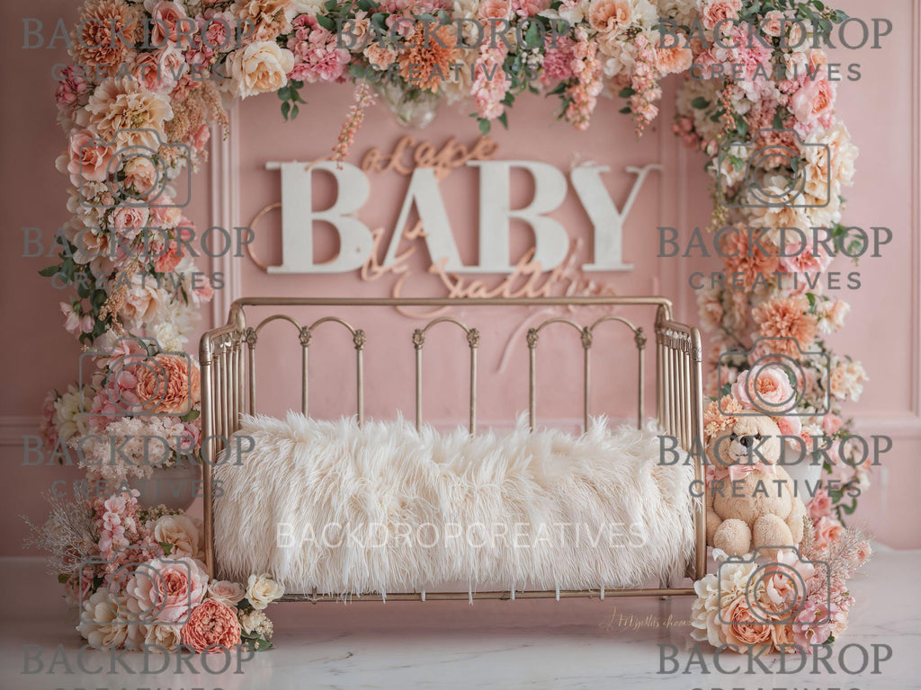Iron Baby Flower Bed 4 Digital Backdrop, Newborn Background, Baby Backdrop, Newborn Backdrops