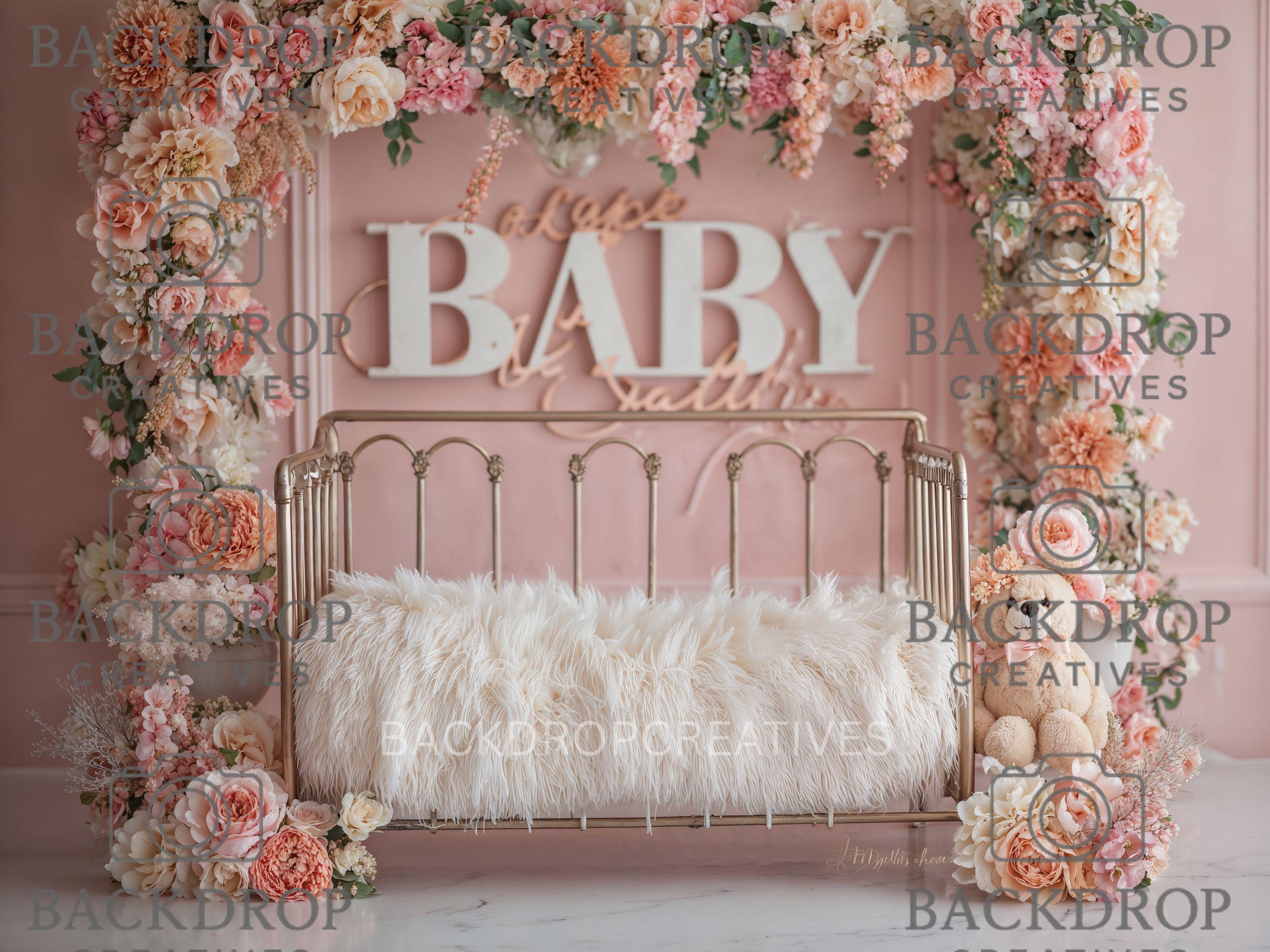 Iron Baby Flower Bed 4 Digital Backdrop, Newborn Background, Baby Backdrop, Newborn Backdrops, Photoshop Background
