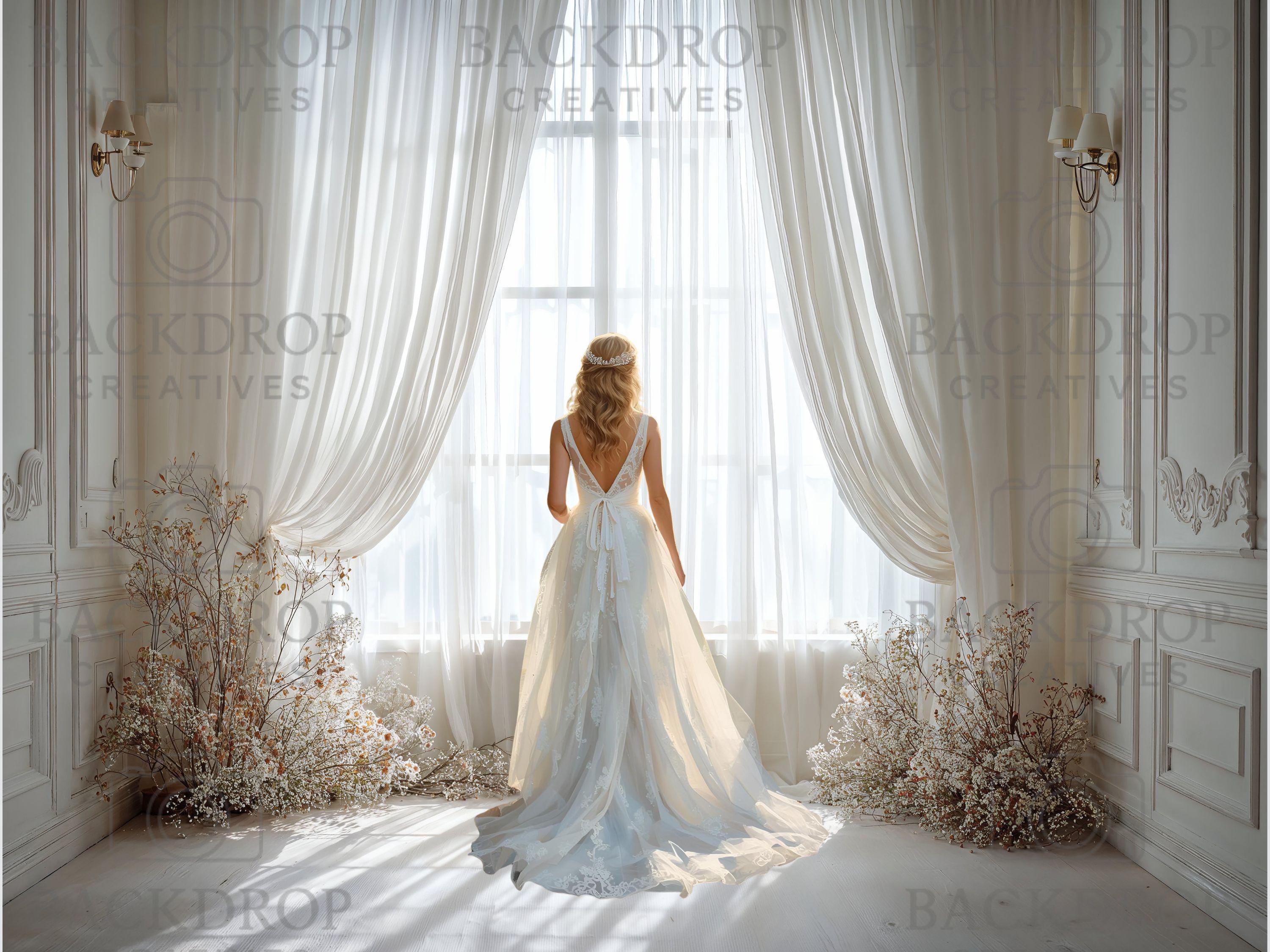 White Floral Backdrop | Maternity photo set | Wedding Bride Photo | Flowery Drapes | Fine Art Textures (Digital Download)