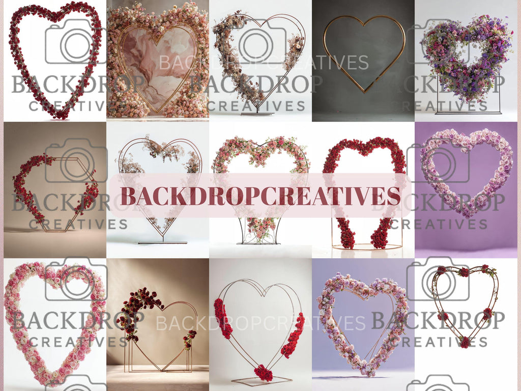 Floral Heart Love Frame Digital Backdrop Set | Valentine's Day, Maternity, Baby Shower