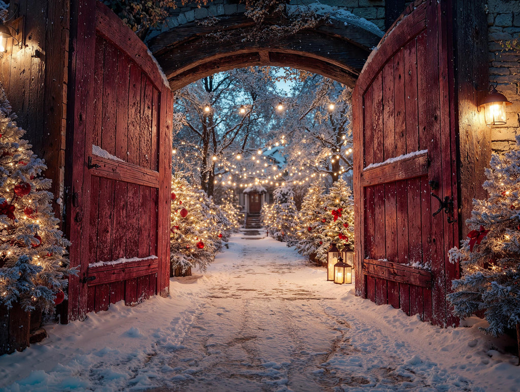 Red Christmas Backdrop | Cozy Winter Entrance Backdrop | Christmas Party Decor | Holiday Photo Booth (Digital Download)