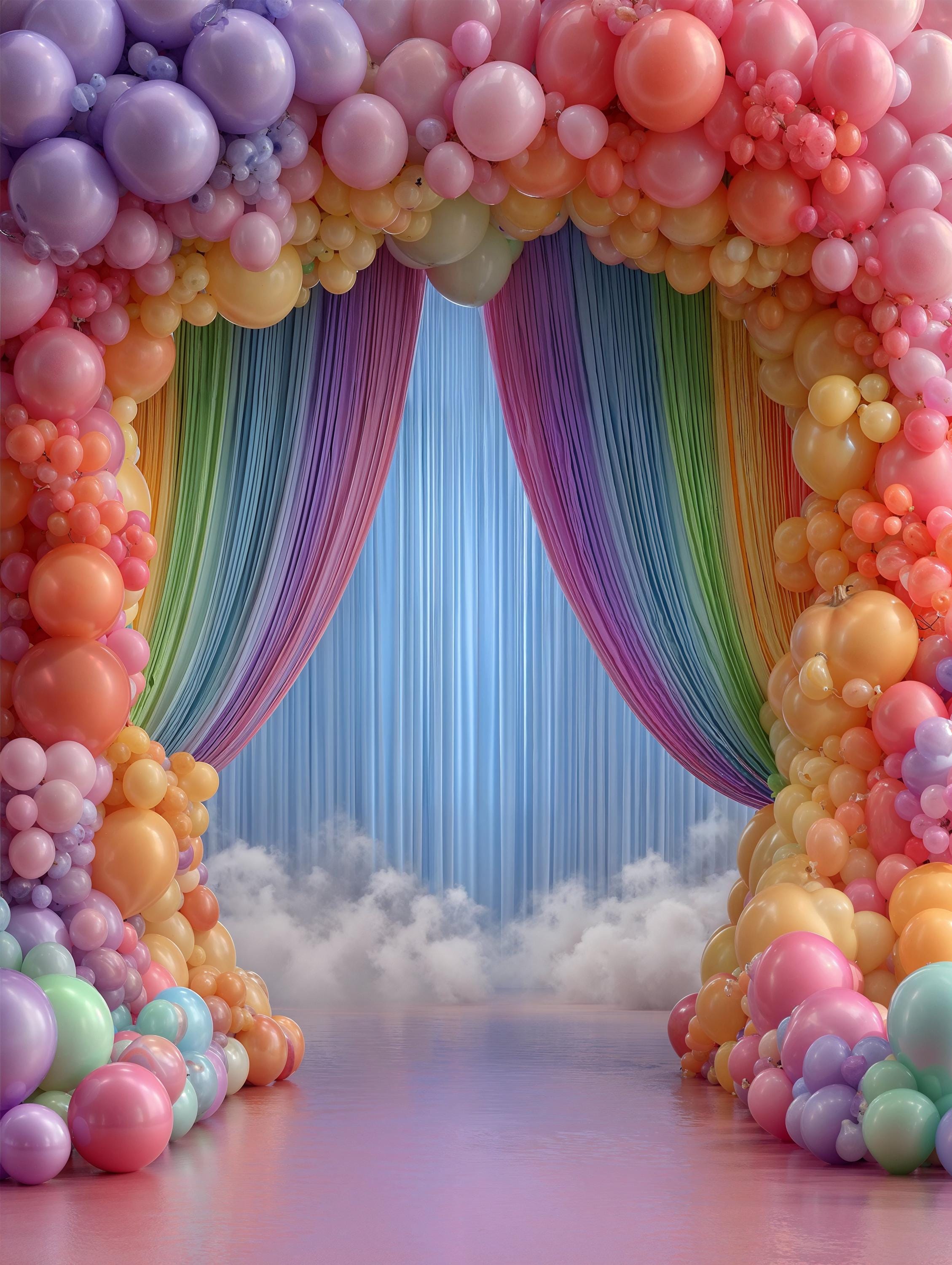 10 Kids Birthday Balloon Backdrops, Children Party Rainbow Balloon Arch Photography (Digital Download)