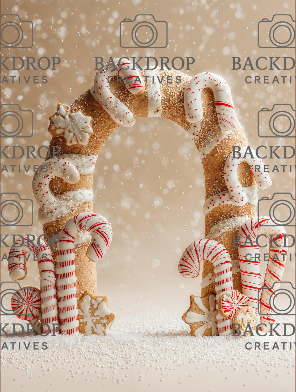 Snowy Winter Candy Arch Set Digital Backdrop, Photoshop Background Bundle, Christmas Photo, Studio Overlays
