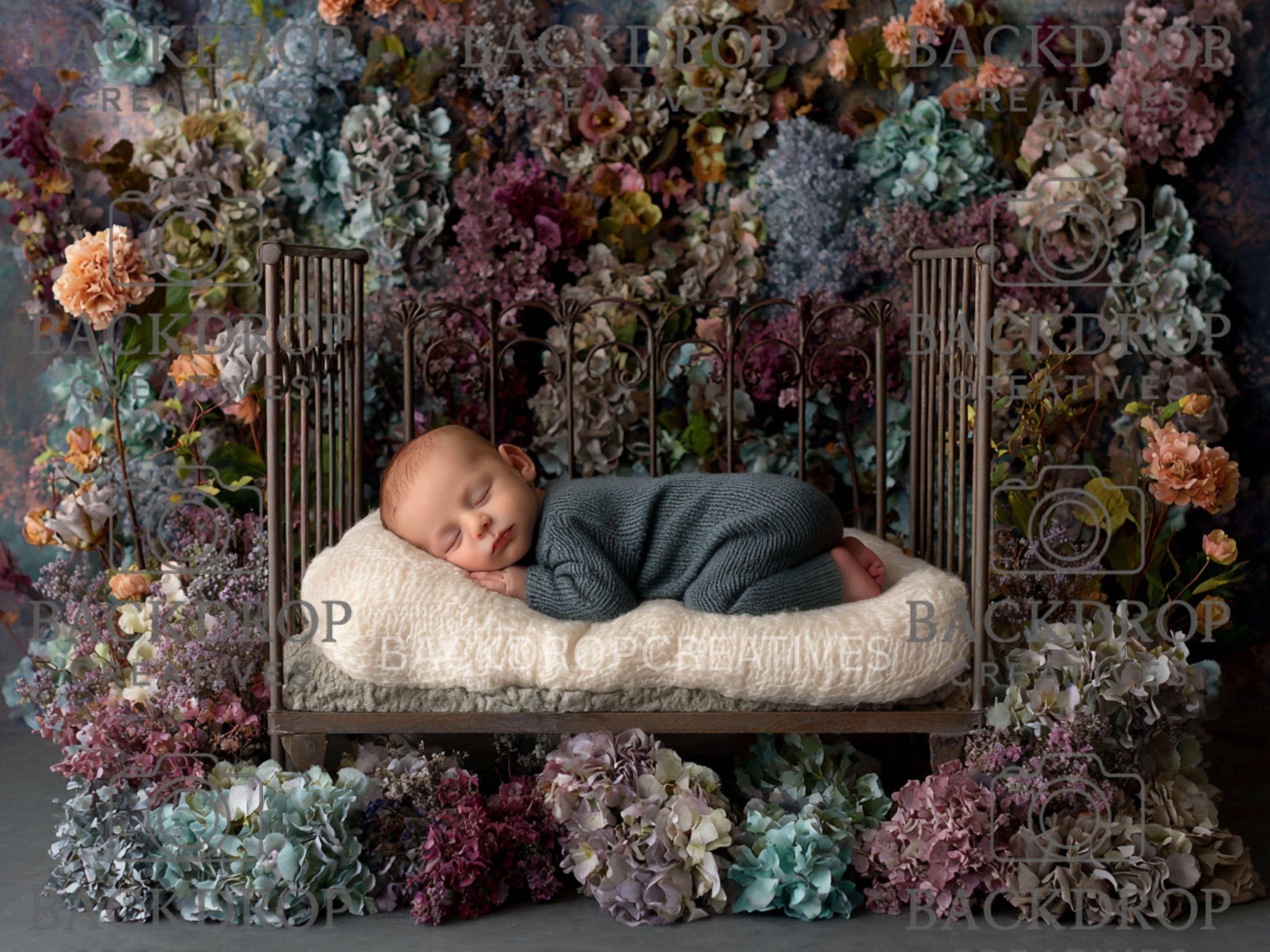 Iron Baby Flower Bed 10 Digital Backdrop, Newborn Background, Baby Backdrop, Newborn Backdrops, Photoshop Background